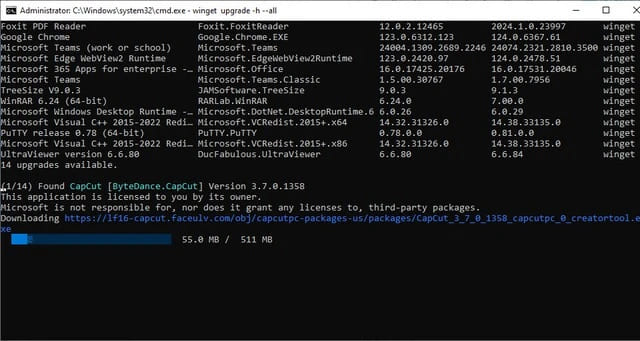cập nhật toàn bộ ứng dụng Windows