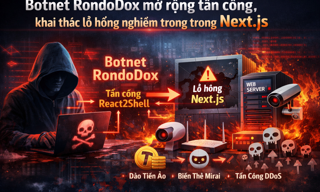 Botnet RondoDox khai thác lỗ hổng React2Shell, hàng chục nghìn máy chủ đối mặt nguy cơ bị chiếm quyền